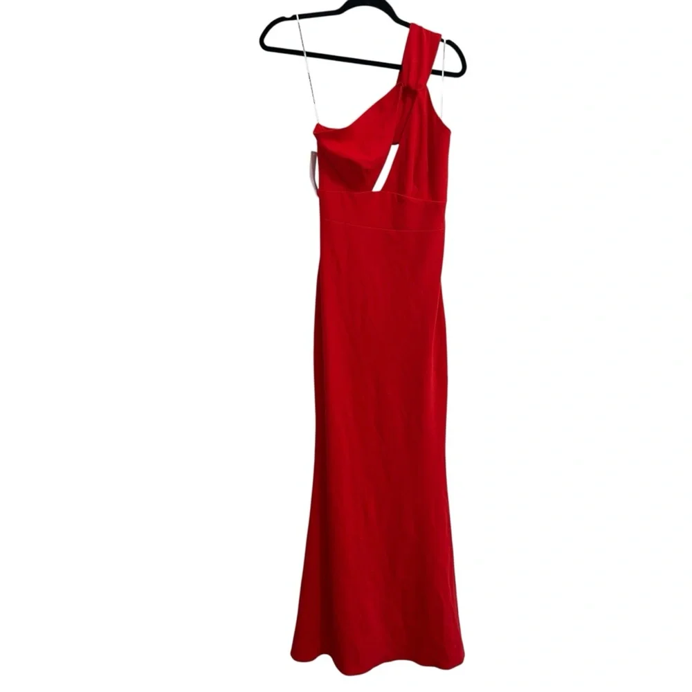 NEW NWT Katie May X REVOLVE Edgy One Shoulder Maxi Gown In Cherry Red